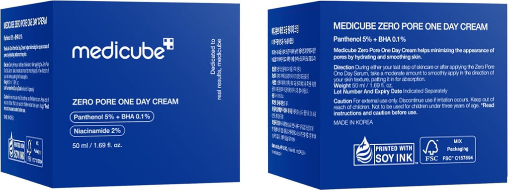 Crema viso Medicube Zero Pore One Day Cream, crema idratante e levigante per la pelle del viso con effetto opacizzante