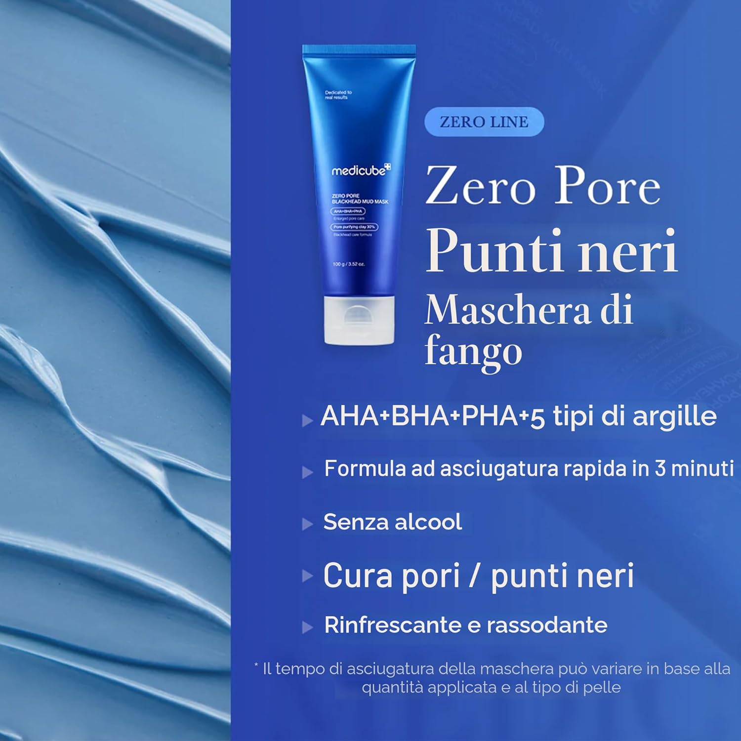 medicube Zero Pore Blackhead Mud Facial Mask | Maschera all'Argilla Coreanaz Rinfrescante, Restringe i Pori, Formula Rapida 3 Minuti con AHA, BHA, PHA & Argilla, 100 g
