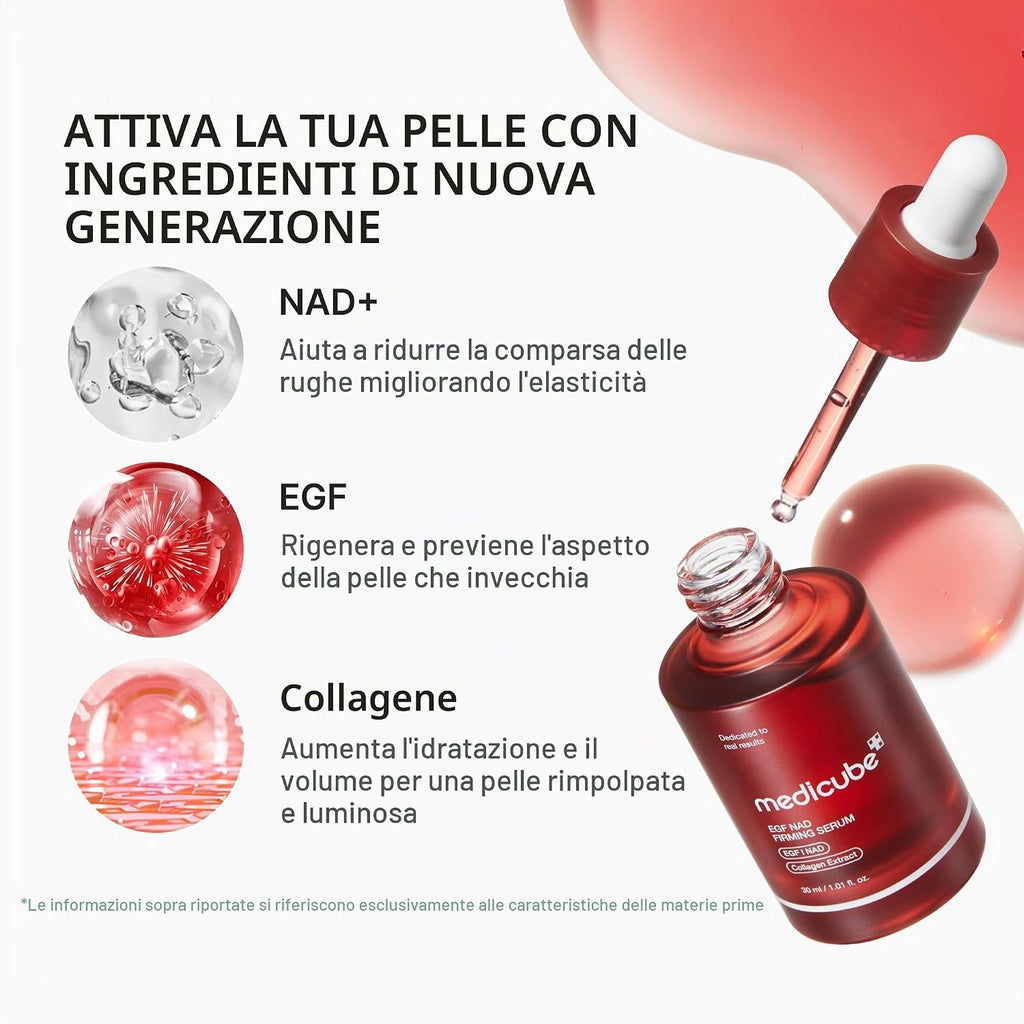 medicube NAD EGF Firming Serum for Face & Neck | Siero Anti-Età con Peptide & Collagene, Riduce Le Linee dell'Età, Migliora Elasticità & Pori, Skincare Coreana, 30ml