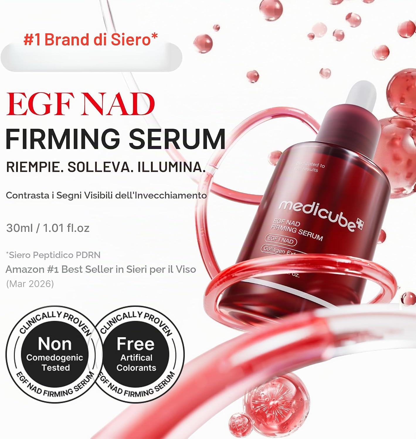 medicube NAD EGF Firming Serum for Face & Neck | Siero Anti-Età con Peptide & Collagene, Riduce Le Linee dell'Età, Migliora Elasticità & Pori, Skincare Coreana, 30ml