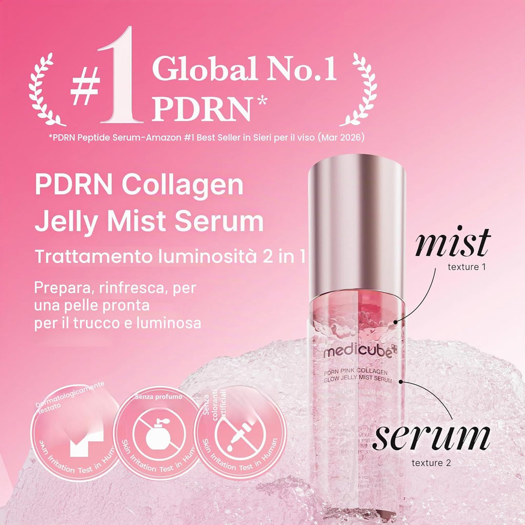 medicube Jelly Mist Serum with Pink PDRN Collagen | Spray Jelly Doppia Texture con Niacinamide, Ceramidi e Acido Ialuronico, Idratazione, Luminosità e Pelle Rimpolpata, 100 ml