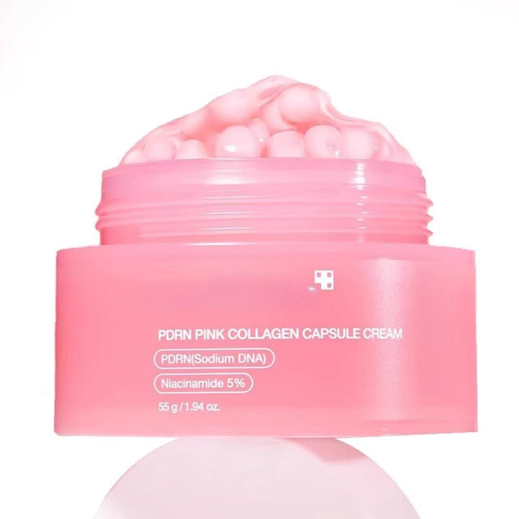 Crema viso Medicube PDRN Pink Collagen in barattolo, con texture cremosa e delicata, ideale per la cura della pelle.