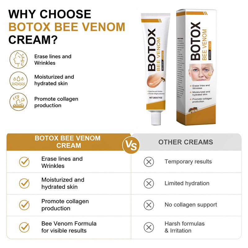 Crema viso anti-età Ouhoe Bee Venom Effetto Botox di MG store, confezione con crema idratante e antirughe.